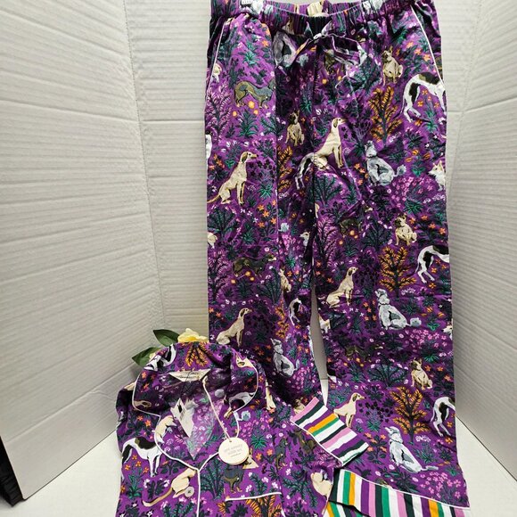 W Tag Anthropologie Print Fresh Purple Violet Dogs Poddle PJ Pajama Set Womens S - Picture 13 of 16